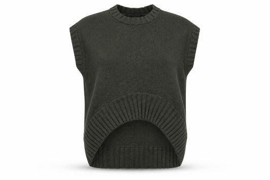 Front view of Zara Women's Green Sleeveless Wool Blend Knit Jumper S