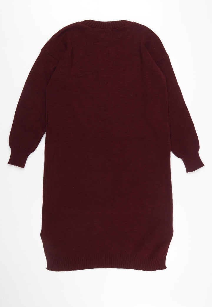 Boohoo Women’s Red Long Sleeve Knit Jumper Dress Size 14