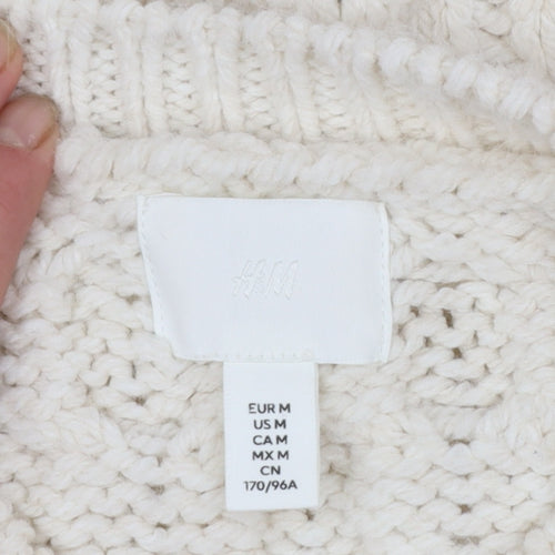 H&M Women’s Ivory Chunky-Knit Fringe Wool Blend Jumper Size 12