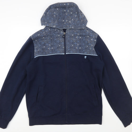 Pierre Cardin Mens Blue Full Zip Hoodie L Geometric Sport Style