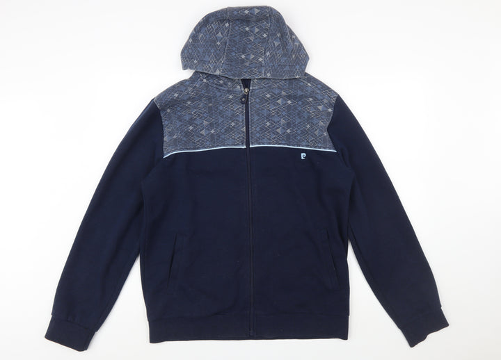 Pierre Cardin Mens Blue Full Zip Hoodie L Geometric Sport Style