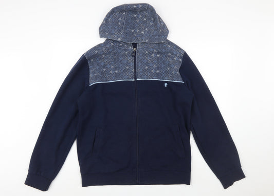 Pierre Cardin Mens Blue Full Zip Hoodie L Geometric Sport Style