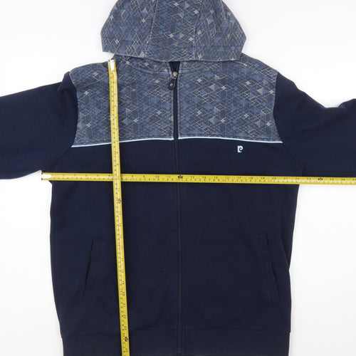 Pierre Cardin Mens Blue Full Zip Hoodie L Geometric Sport Style