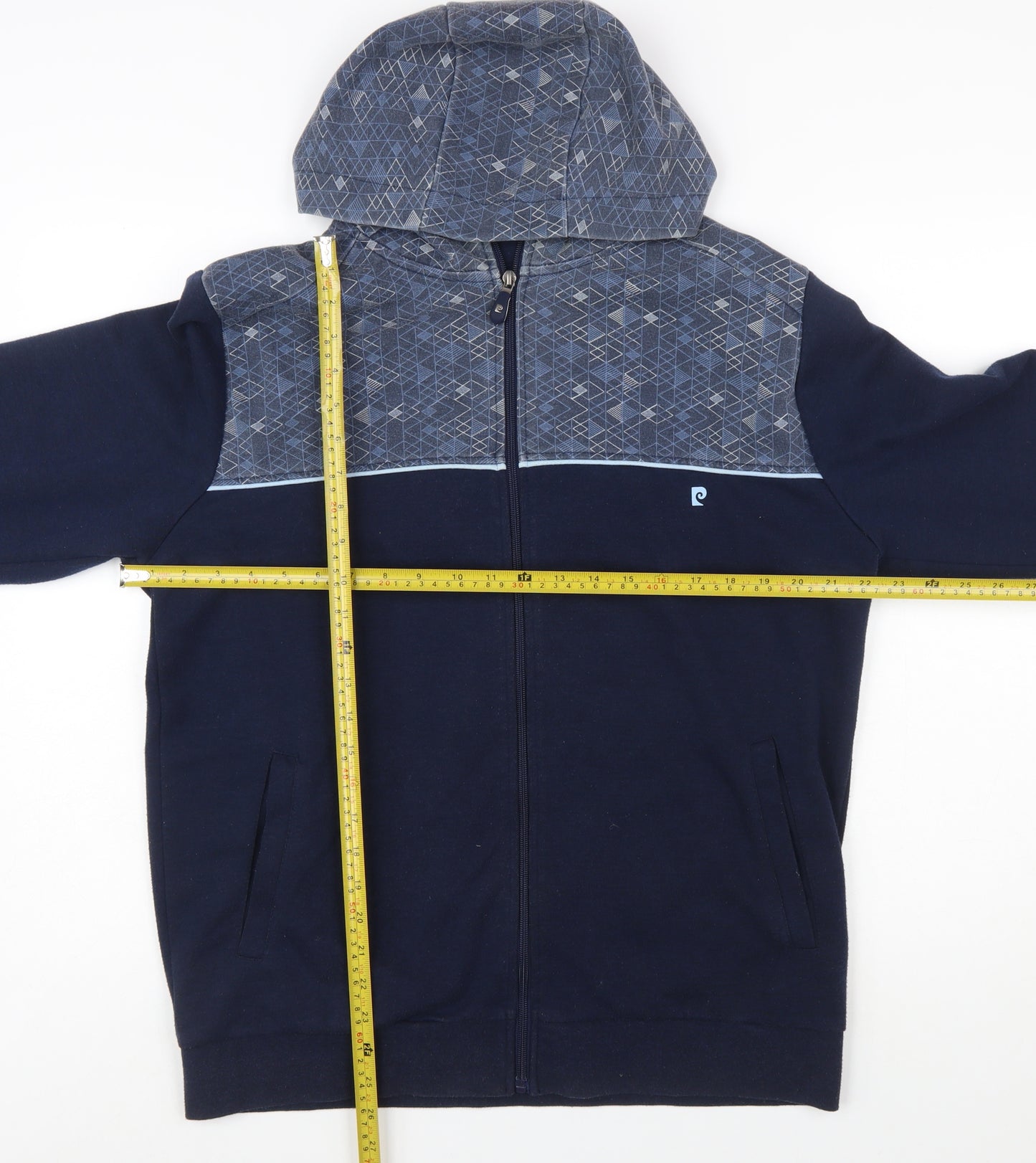Pierre Cardin Mens Blue Full Zip Hoodie L Geometric Sport Style