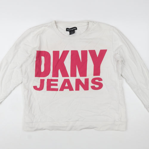 DKNY Jeans Womens White Sweatshirt Medium Crew Neck Pullover