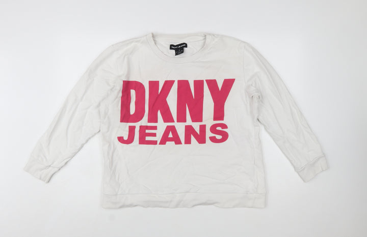 DKNY Jeans Womens White Sweatshirt Medium Crew Neck Pullover