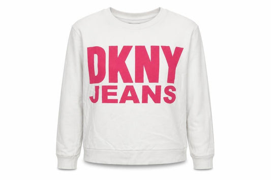 Front view of DKNY Jeans women’s white sweatshirt medium crew neck pullover