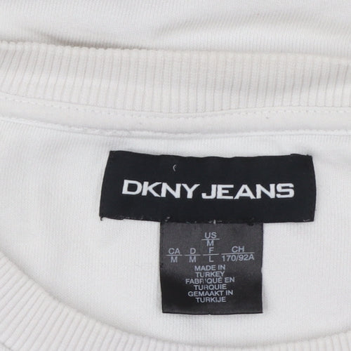 DKNY Jeans Womens White Sweatshirt Medium Crew Neck Pullover
