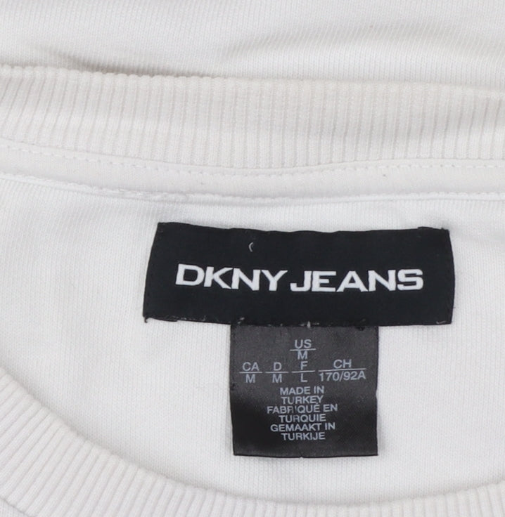 DKNY Jeans Womens White Sweatshirt Medium Crew Neck Pullover