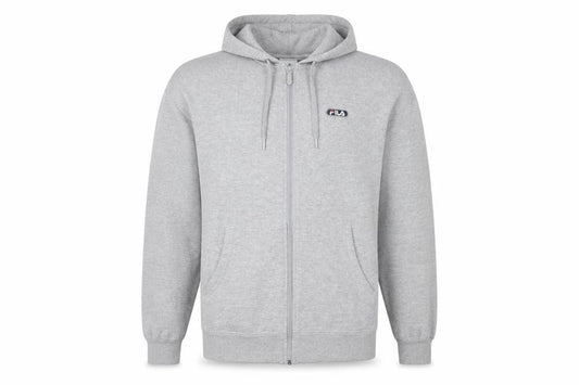 Front view of Fila Men's Grey 2XL Full Zip Fleece Hoodie with Logo