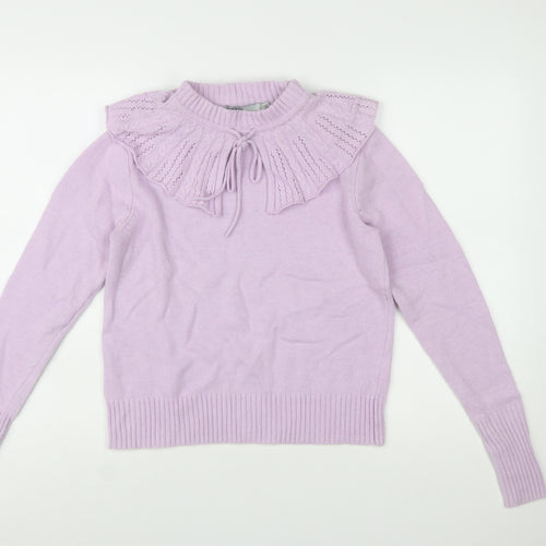 Oasis Women's Purple Ruffle High Neck Knit Jumper L