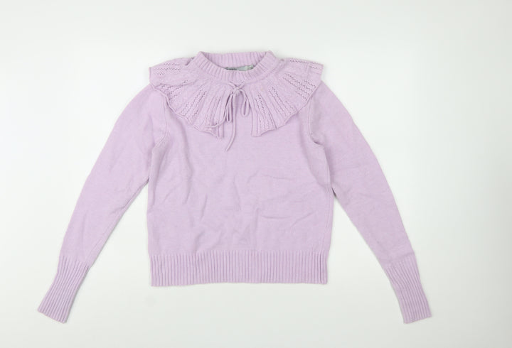 Oasis Women's Purple Ruffle High Neck Knit Jumper L
