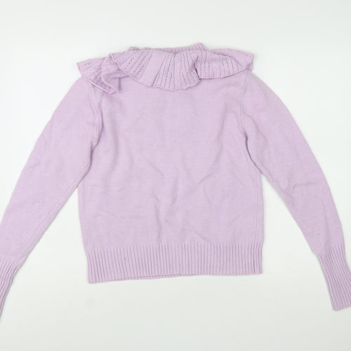 Oasis Women's Purple Ruffle High Neck Knit Jumper L