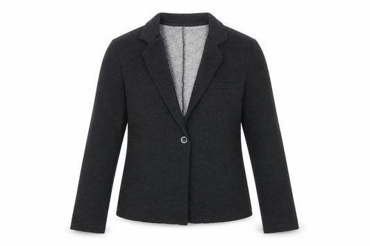 Front view of Hush Women Black Single-Breasted Blazer S/M Classic Wool Blend Jacket