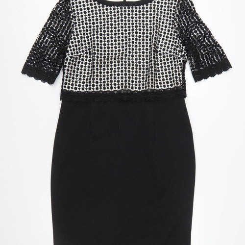 Fenn Wright Manson Women Black Size 14 Lace Knee Length Sheath Dress