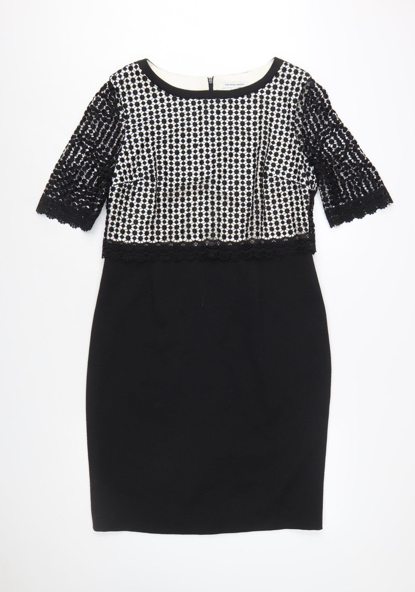 Fenn Wright Manson Women Black Size 14 Lace Knee Length Sheath Dress
