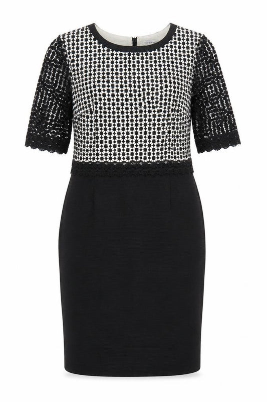 Front view of Fenn Wright Manson Women Black, size 14, Lace Knee Length Sheath Dress