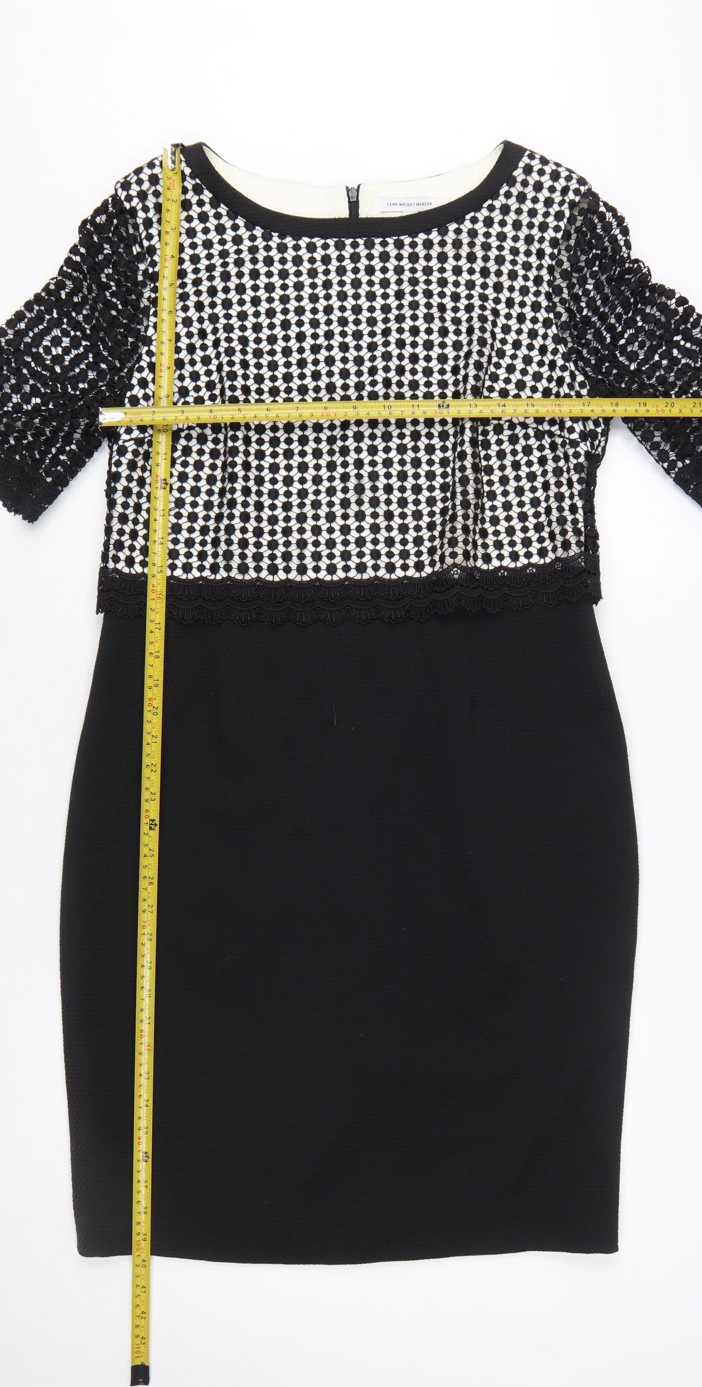 Fenn Wright Manson Women Black Size 14 Lace Knee Length Sheath Dress