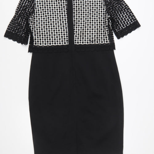 Fenn Wright Manson Women Black Size 14 Lace Knee Length Sheath Dress