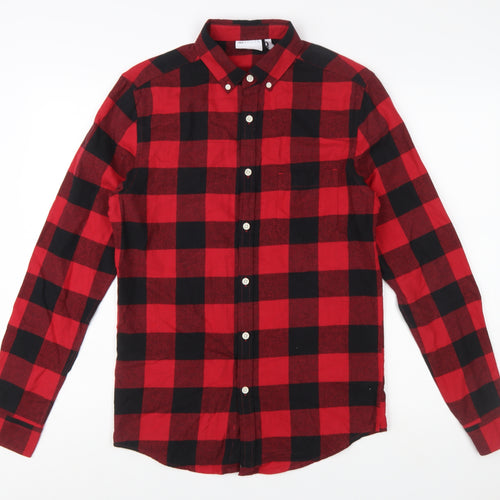 ASOS DESIGN Men's Red Check Button-Down Flannel Shirt XS