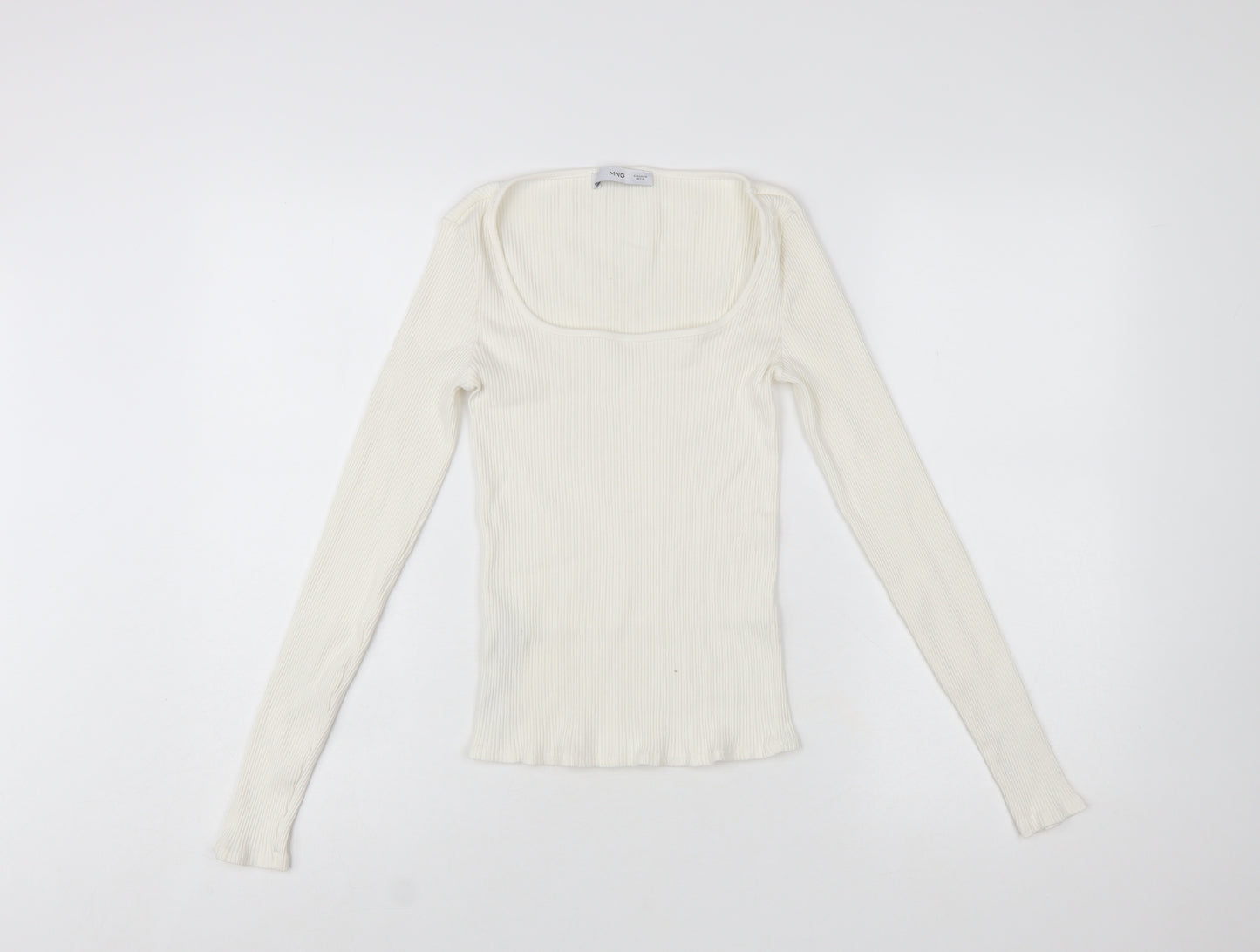 MNG Women Ivory Long Sleeve Square Neck Slim Fit Top M
