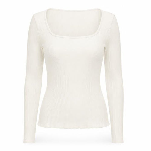 MNG Women Ivory Long Sleeve Square Neck Slim Fit Top M