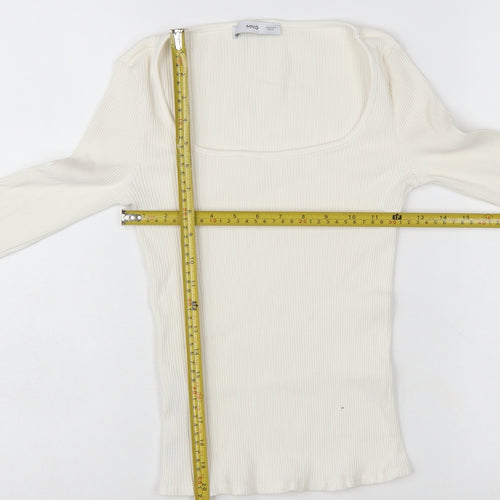 MNG Women Ivory Long Sleeve Square Neck Slim Fit Top M