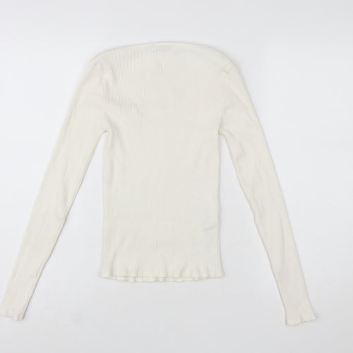 MNG Women Ivory Long Sleeve Square Neck Slim Fit Top M