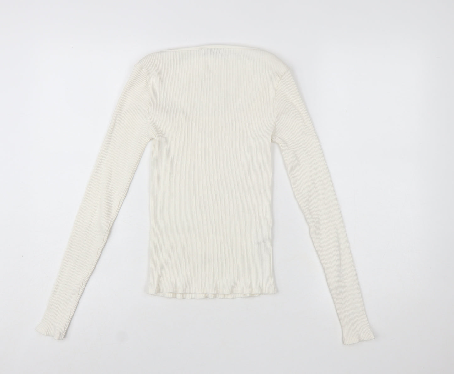 MNG Women Ivory Long Sleeve Square Neck Slim Fit Top M