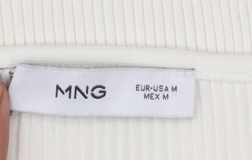 MNG Women Ivory Long Sleeve Square Neck Slim Fit Top M