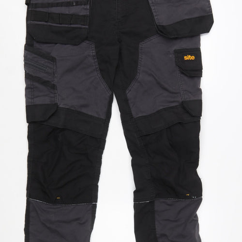 Site Men's Black Cargo Workwear Trousers Size 36W 32L Durable Cotton Blend