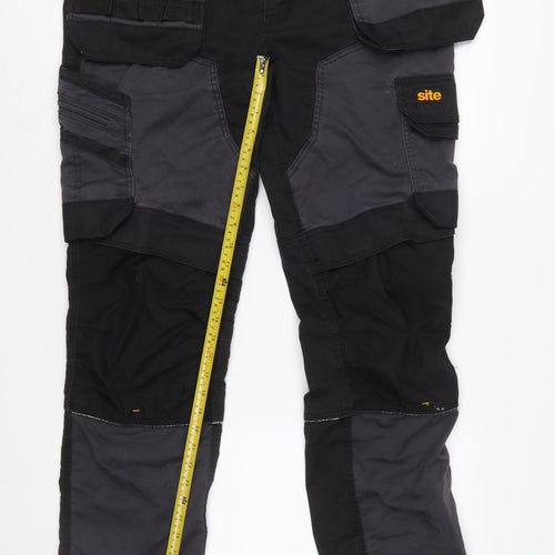 Site Men's Black Cargo Workwear Trousers Size 36W 32L Durable Cotton Blend