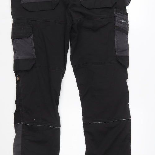 Site Men's Black Cargo Workwear Trousers Size 36W 32L Durable Cotton Blend