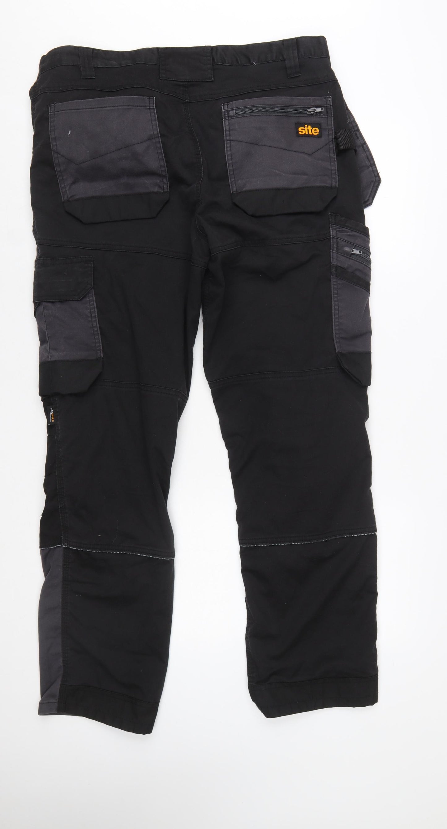 Site Men's Black Cargo Workwear Trousers Size 36W 32L Durable Cotton Blend