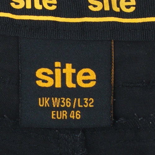 Site Men's Black Cargo Workwear Trousers Size 36W 32L Durable Cotton Blend