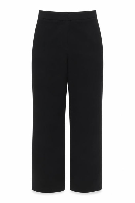 Front view of H&M Women Black, size 8, Straight Leg Stretch Trousers