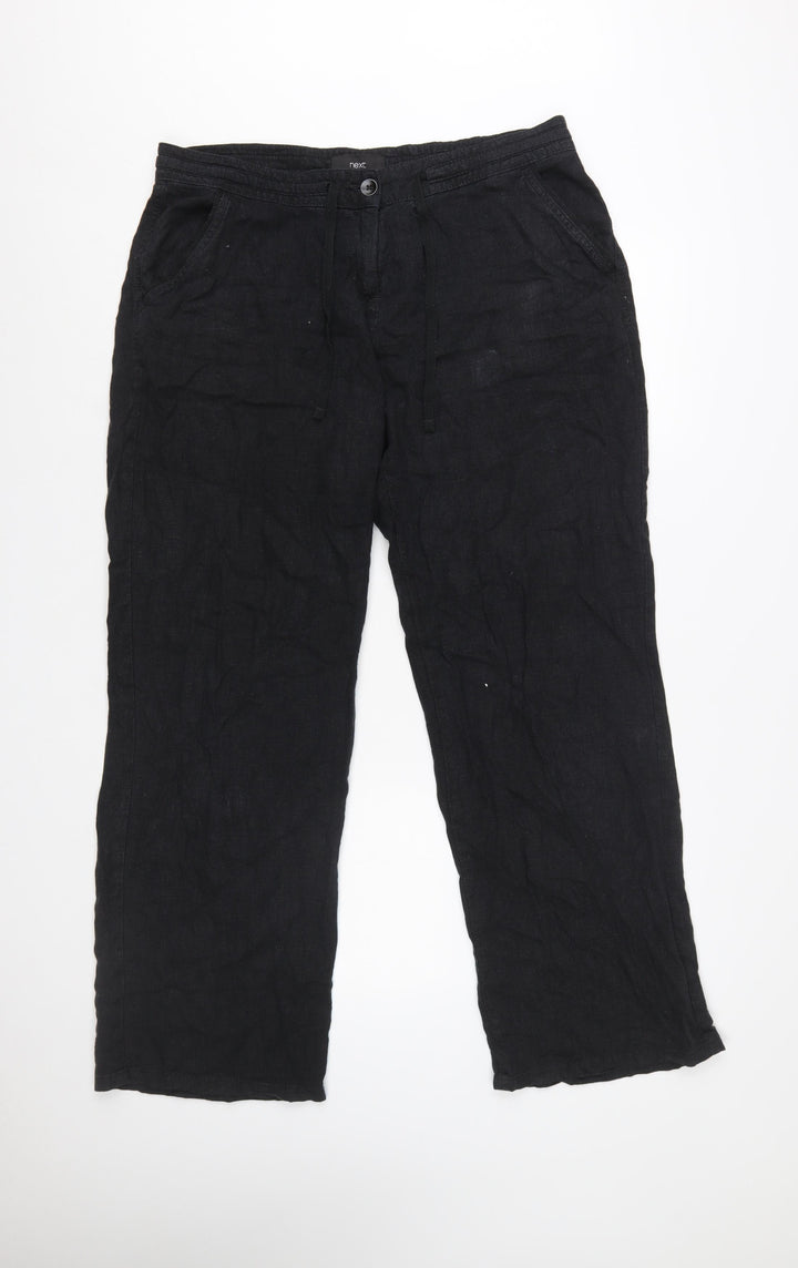 Next Women’s Black Linen Blend Straight Leg Trousers Size 14