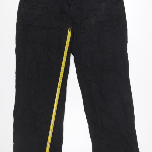 Next Women’s Black Linen Blend Straight Leg Trousers Size 14