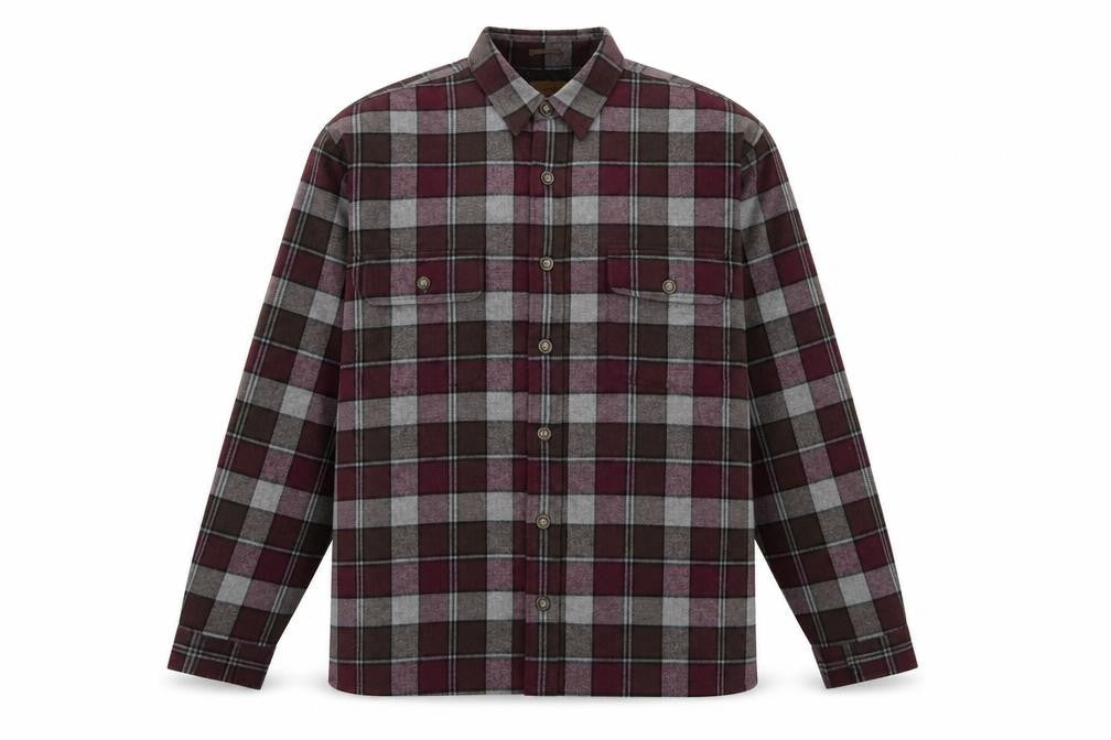 Front view of St. John's Bay Men's Brown Plaid Flannel Lined Shirt, size L