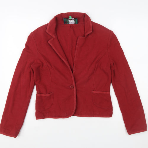 Next Women's Red Cotton Blazer Jacket Size 14 Classic Single-Breasted