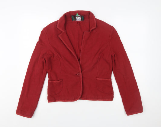Next Women's Red Cotton Blazer Jacket Size 14 Classic Single-Breasted