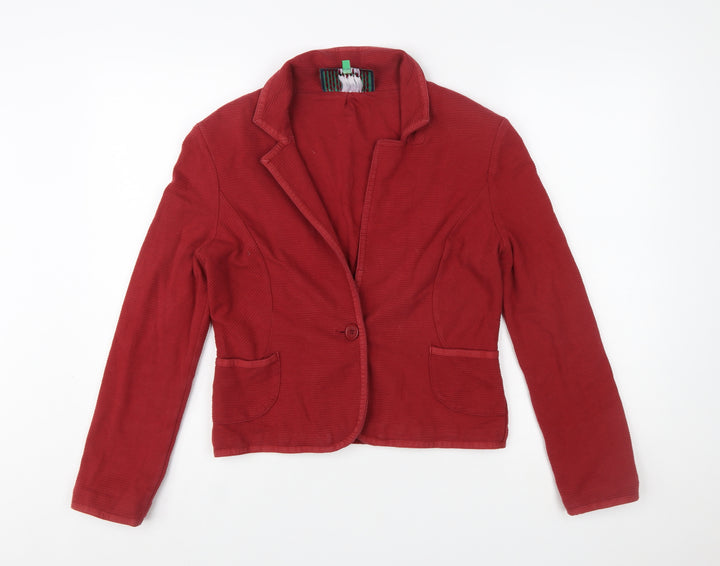 Next Women's Red Cotton Blazer Jacket Size 14 Classic Single-Breasted