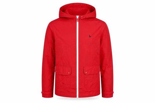Front view of Jack Wills Men’s Red Hooded Windbreaker Jacket, size M, Nylon Lightweight