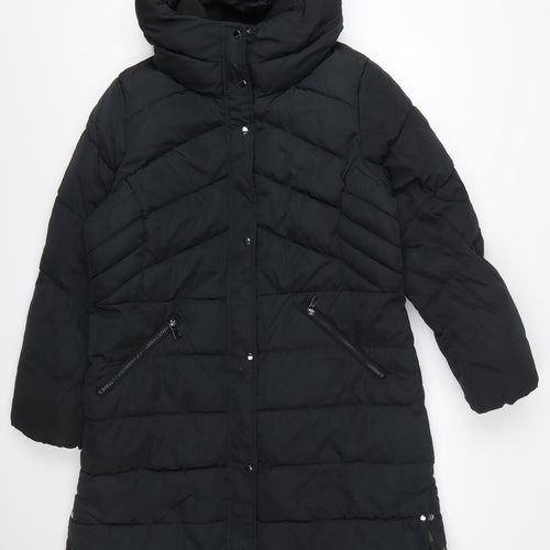 Next Women’s Black Long Puffer Coat Size 16 Hooded Winter Jacket