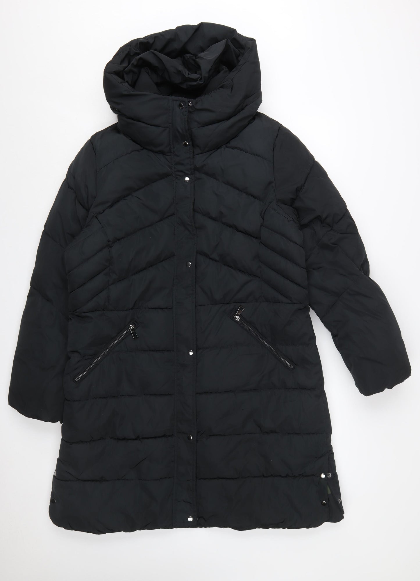 Next Women’s Black Long Puffer Coat Size 16 Hooded Winter Jacket