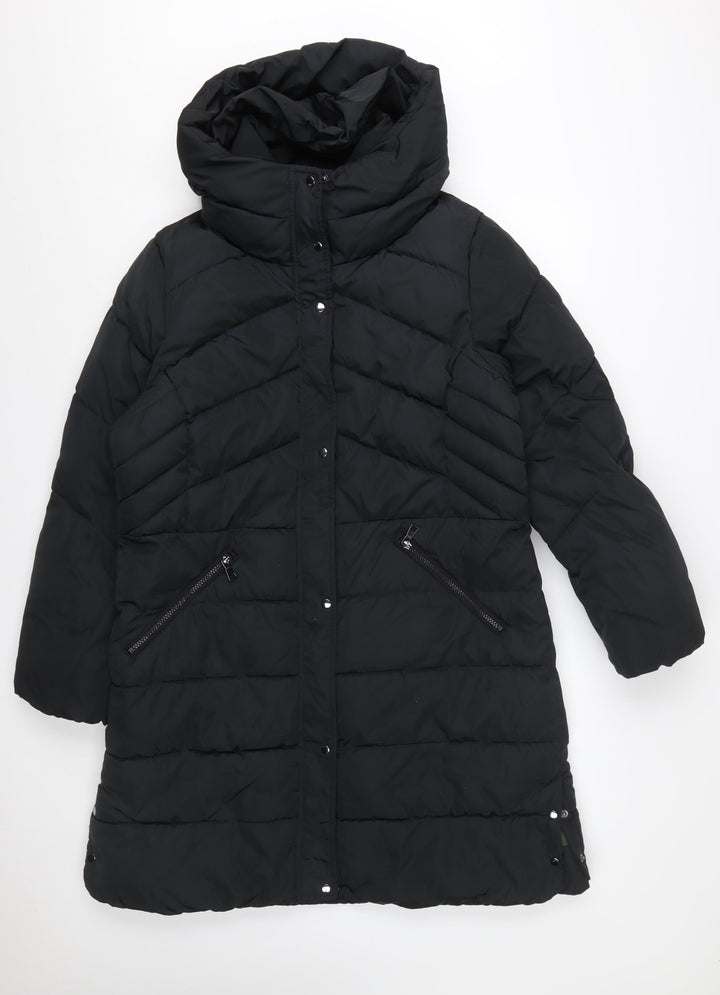 Next Women’s Black Long Puffer Coat Size 16 Hooded Winter Jacket
