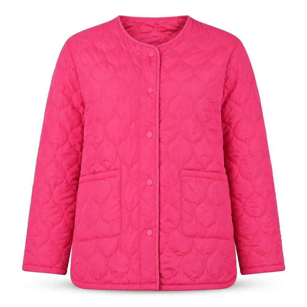 Front view of Threadbare Women's Pink Quilted Mid-Length Jacket, size 12