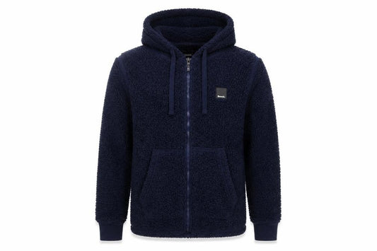 Front view of Bench Men's Blue Fleece Hooded Full Zip Jacket, size S