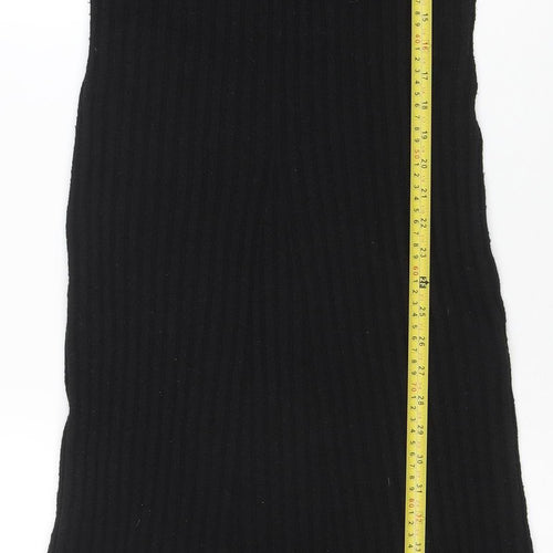 OMNES Women Black Collared Ribbed Bodycon Midi Knit Dress M
