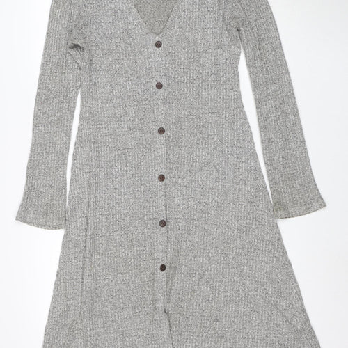 Monteau Los Angeles Women’s Grey Knit Shirt Dress Size M Long Sleeve